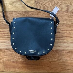 Black Crossbody Bag with Gold Studs
